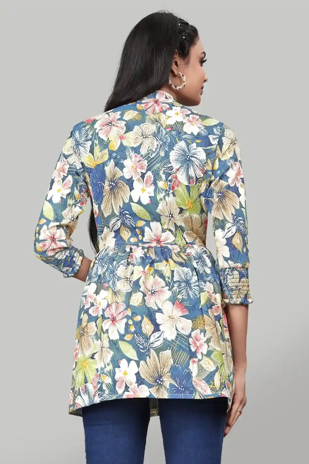 ZELZIS Teal Floral Rayon Tunic for Women – Comfortable and Fashionable
