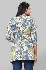 ZELZIS Teal Floral Rayon Tunic for Women – Comfortable and Fashionable
