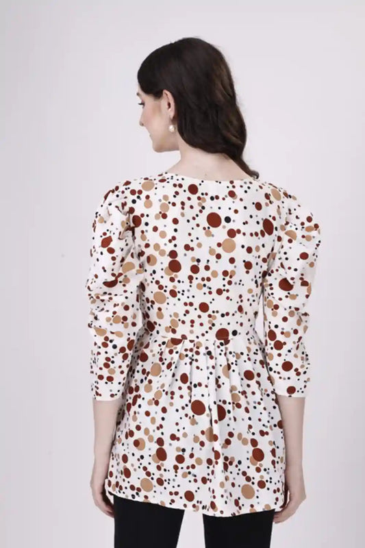 ZELZIS Women's Brown Crepe Tunic with Stylish 2D Dot Design
