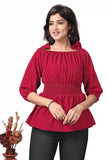 ZELZIS Women's Elegant Pink Off-Shoulder Crepe Top for Casual Wear
