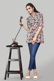ZELZIS Women’s Red Mango Floral Tunic with Three-Quarter Sleeves
