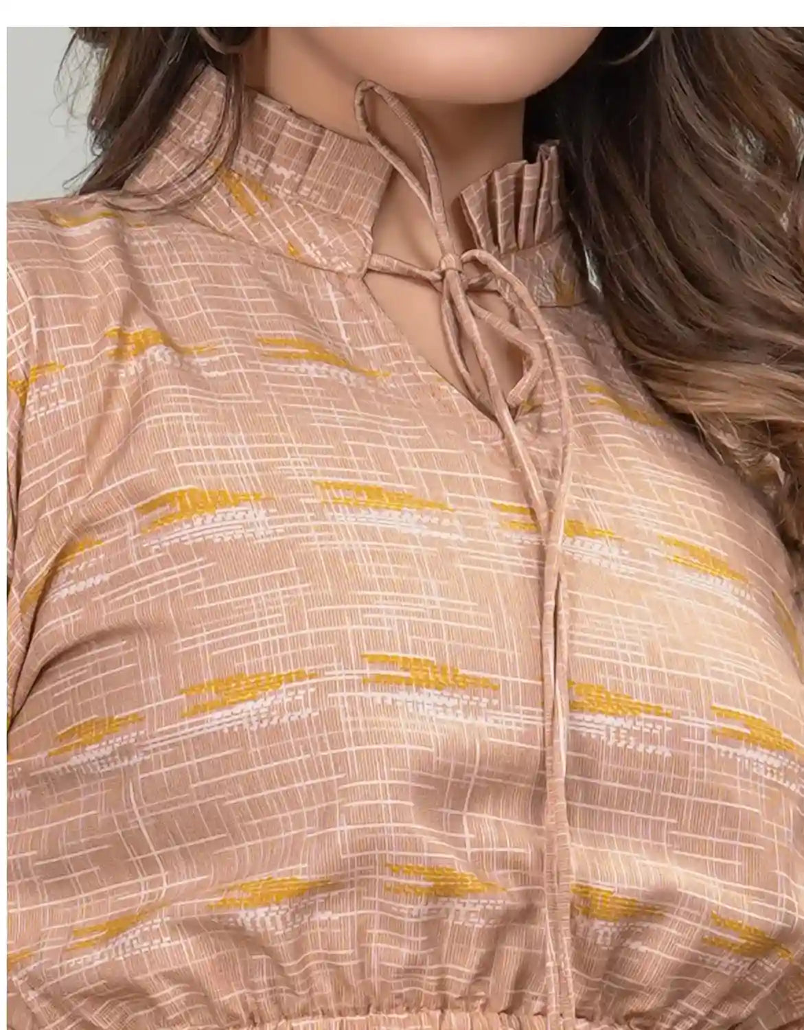 ZELZIS Women’s Yellow Floral Tunic with Three Quarter Sleeves and Ruffle Neck
