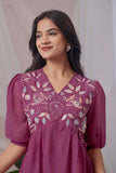 ZELZIS peach embroidered georgette top for women

