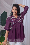 ZELZIS purple embroidered georgette top for women

