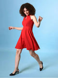 ZELZIS red knee-length dress styled for a casual outing