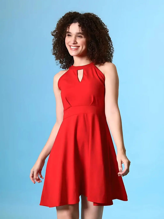  ZELZIS red solid knee-length dress