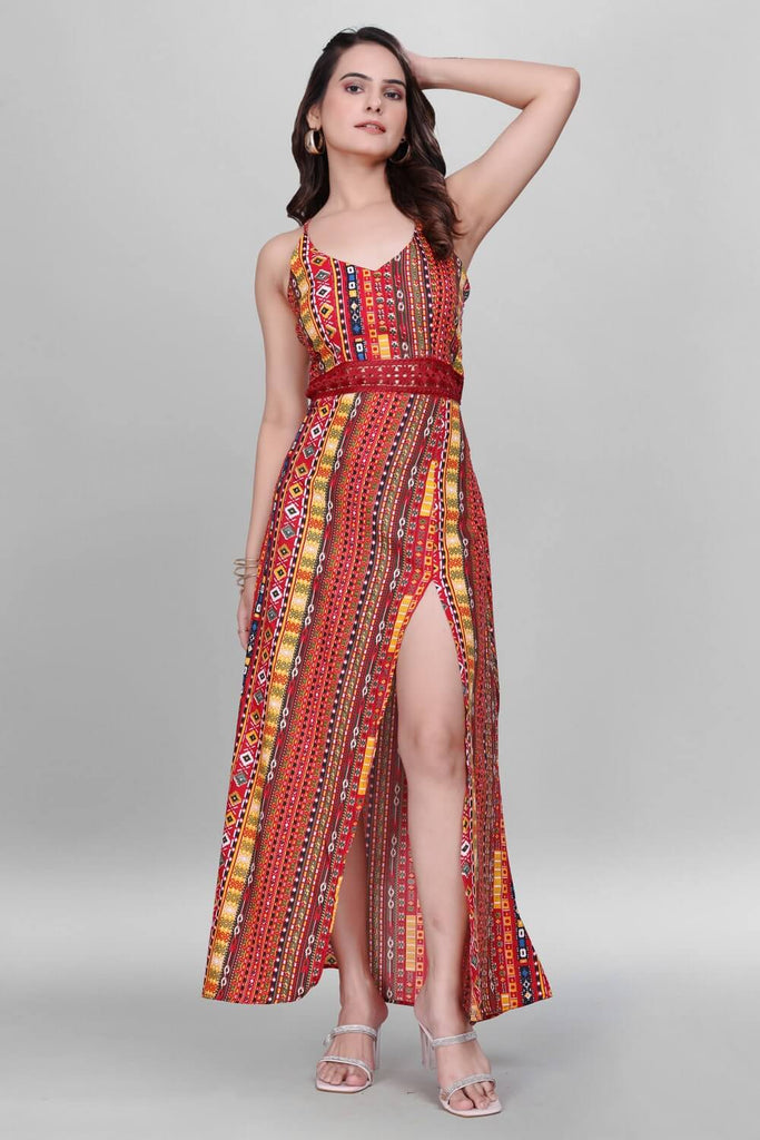 Orange Multi-Color Ethnic Maxi Dress for Women Online
