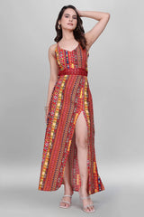 ZELZIS vibrant orange ethnic maxi dress for women

