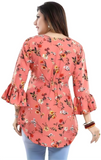 ZELZIS women's orange floral tunic top featuring tie-up neck design
