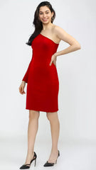 ZELZIS women's red bodycon dress with full sleeve one shoulder


