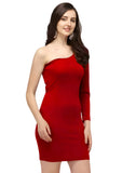 ZELZIS women's red one shoulder dress knee length bodycon style

