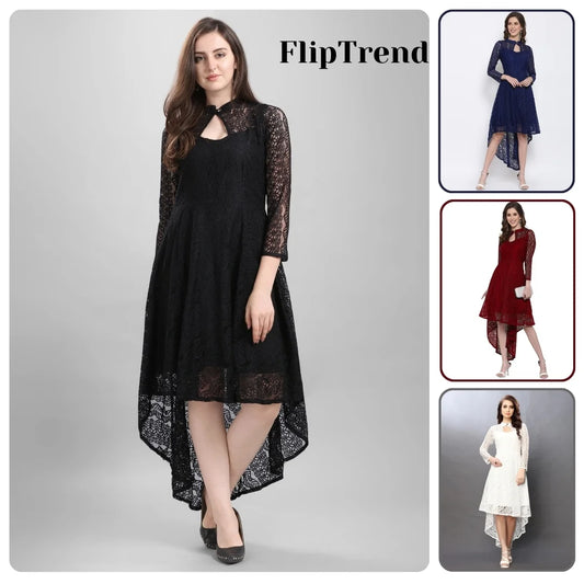 Zelzis Women High Low Dresses | Keyhole Neck | Full Sleeves | Casual & Office Wear
