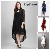 Zelzis Women High Low Dresses | Keyhole Neck | Full Sleeves | Casual & Office Wear
