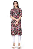 Zelzis black floral pattern rayon kurti for casual wear
