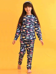 Zelzis blue cotton t shirt and pants set for girls

