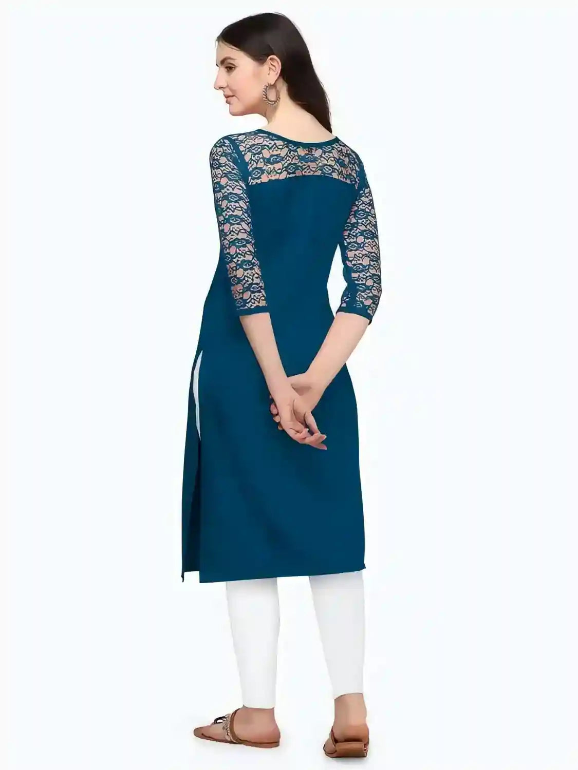 Zelzis solid teal and dhoda calf length kurtis
