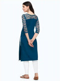 Zelzis solid teal and dhoda calf length kurtis
