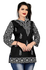 Zelzis women black rayon digital printed tunic top
