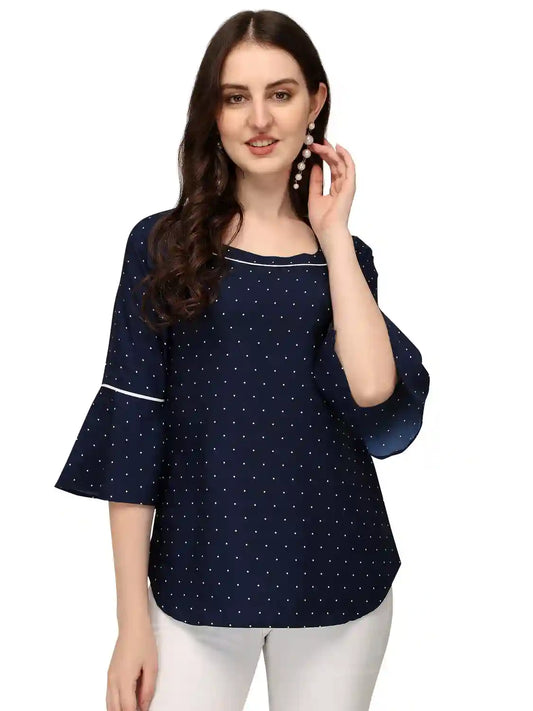 Zelzis women blue crepe polka dot casual daily wear tunic top
