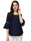 Zelzis women blue crepe polka dot casual daily wear tunic top
