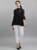 Zelzis women's black casual top with solid coding net and crepe lining
