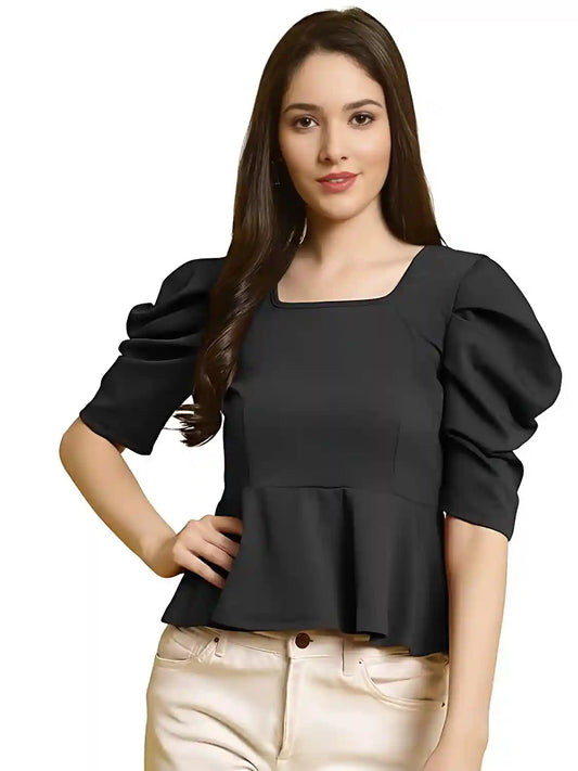 Zelzis women's black classic solid polyester top
