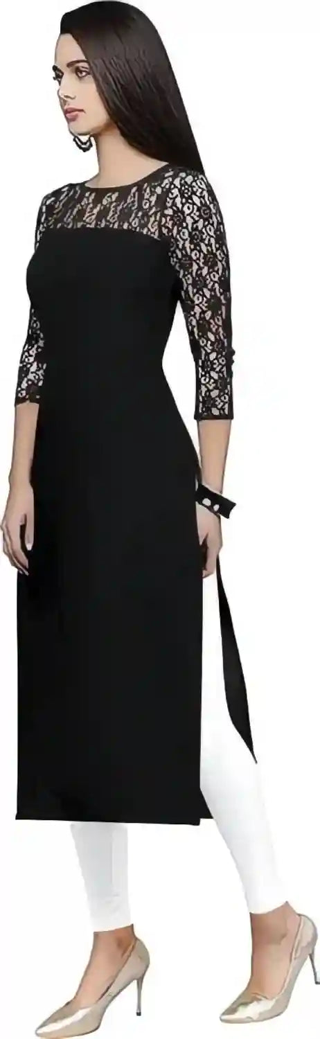 Zelzis women's black crepe kurtis combo solid pattern stylish outfit

