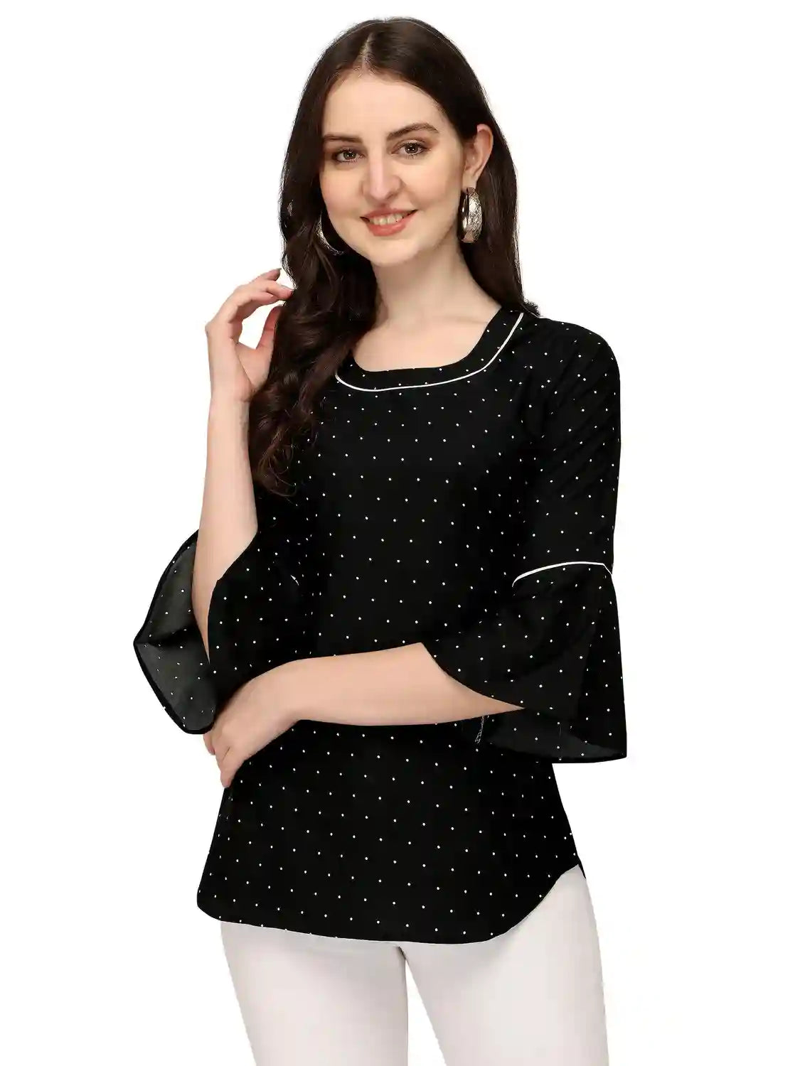 Zelzis women’s black crepe polka dot tunic top
