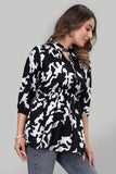 Zelzis women’s black floral pattern crepe tunic with ruffle neck
