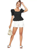 Zelzis women's black square neck polyester top for casual wear
