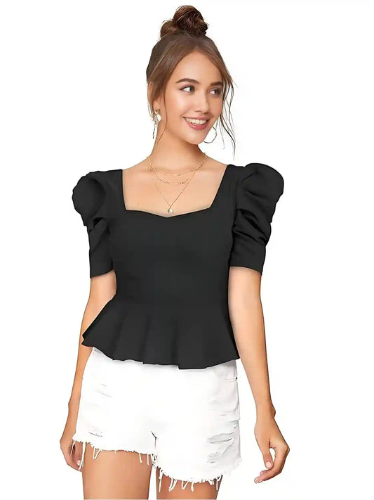 Zelzis women’s black square neck top made from comfortable polyester
