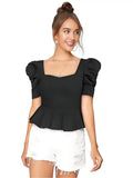 Zelzis women’s black square neck top made from comfortable polyester
