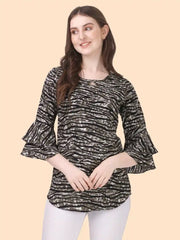 Zelzis women's black striped keyhole neck classic tunic top
