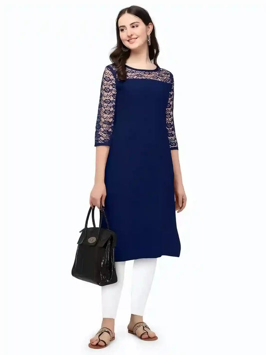Zelzis women's blue crepe kurtis combo solid pattern daily wear

