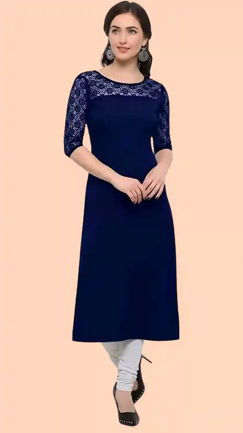 Zelzis women's blue round neck kurti for daily use
