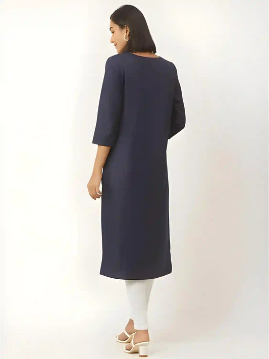 Zelzis women's blue three-quarter sleeve kurti
