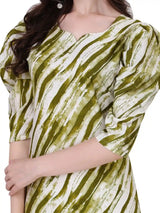Zelzis women's green color mix crepe kurti for casual wear
