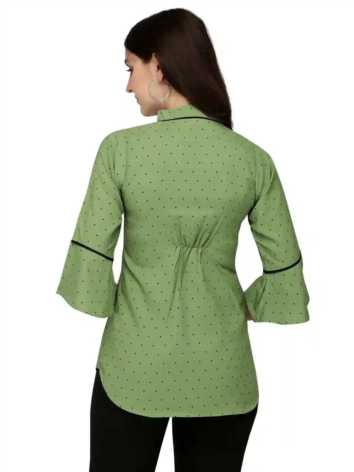 Zelzis women's green crepe polka dot tunic top
