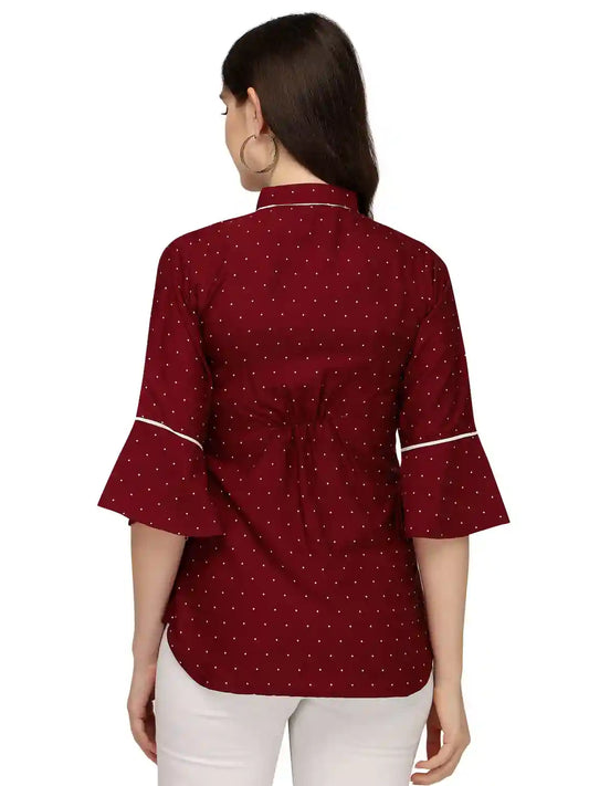 Zelzis women's maroon casual tunic top with bell sleeves
