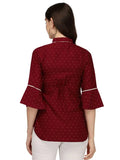 Zelzis women's maroon casual tunic top with bell sleeves
