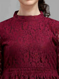 Zelzis women’s maroon net top with solid crepe inner for casual outings
