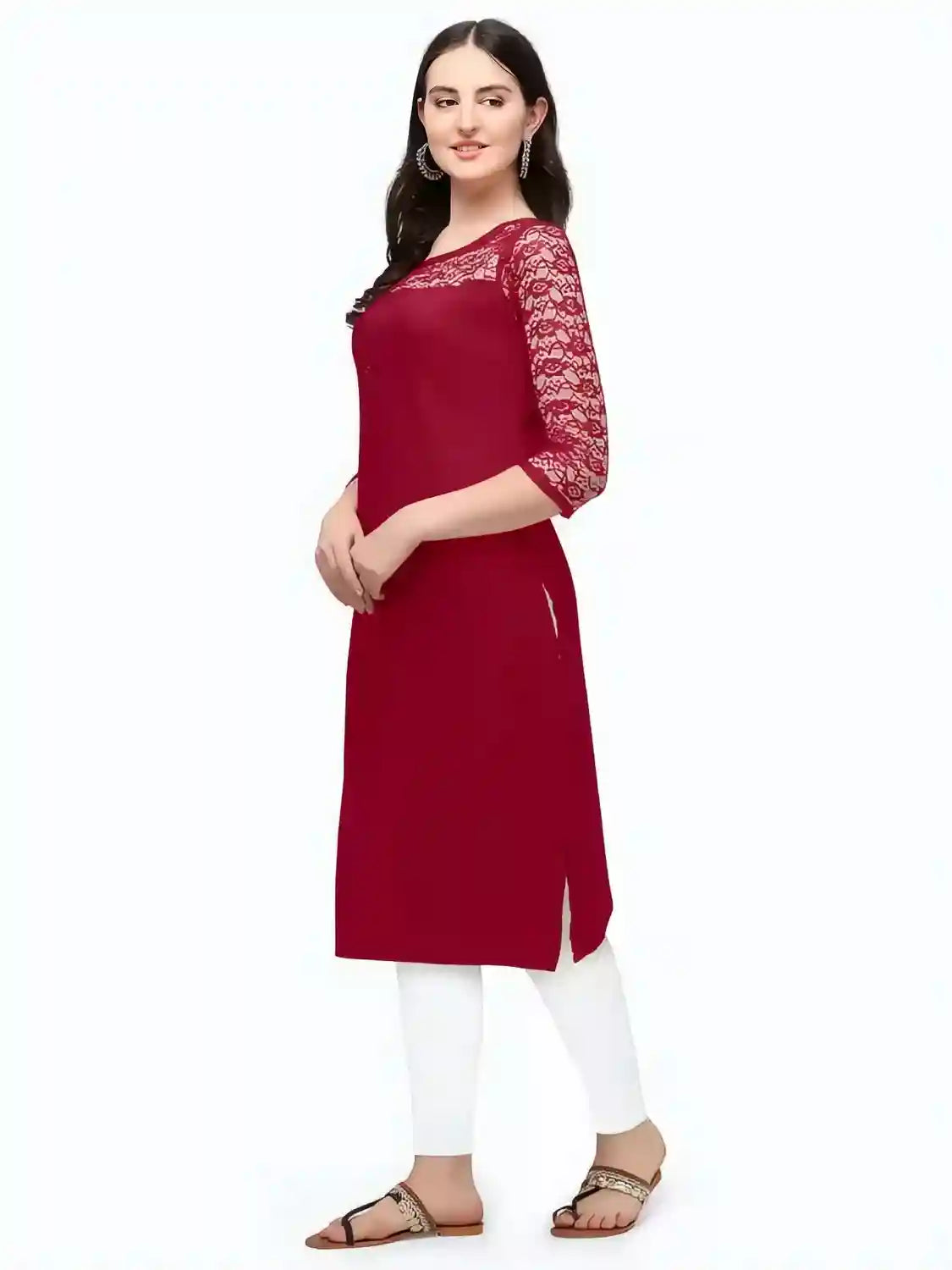 Zelzis women's maroon round neck kurti
