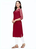 Zelzis women's maroon round neck kurti
