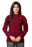 Zelzis women's maroon trendy puff sleeve polyester t-shirt
