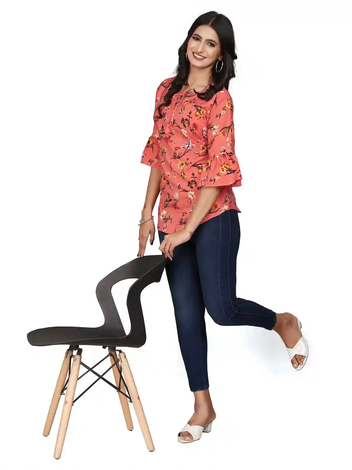 Zelzis women’s orange crepe tunic for casual and party wear
