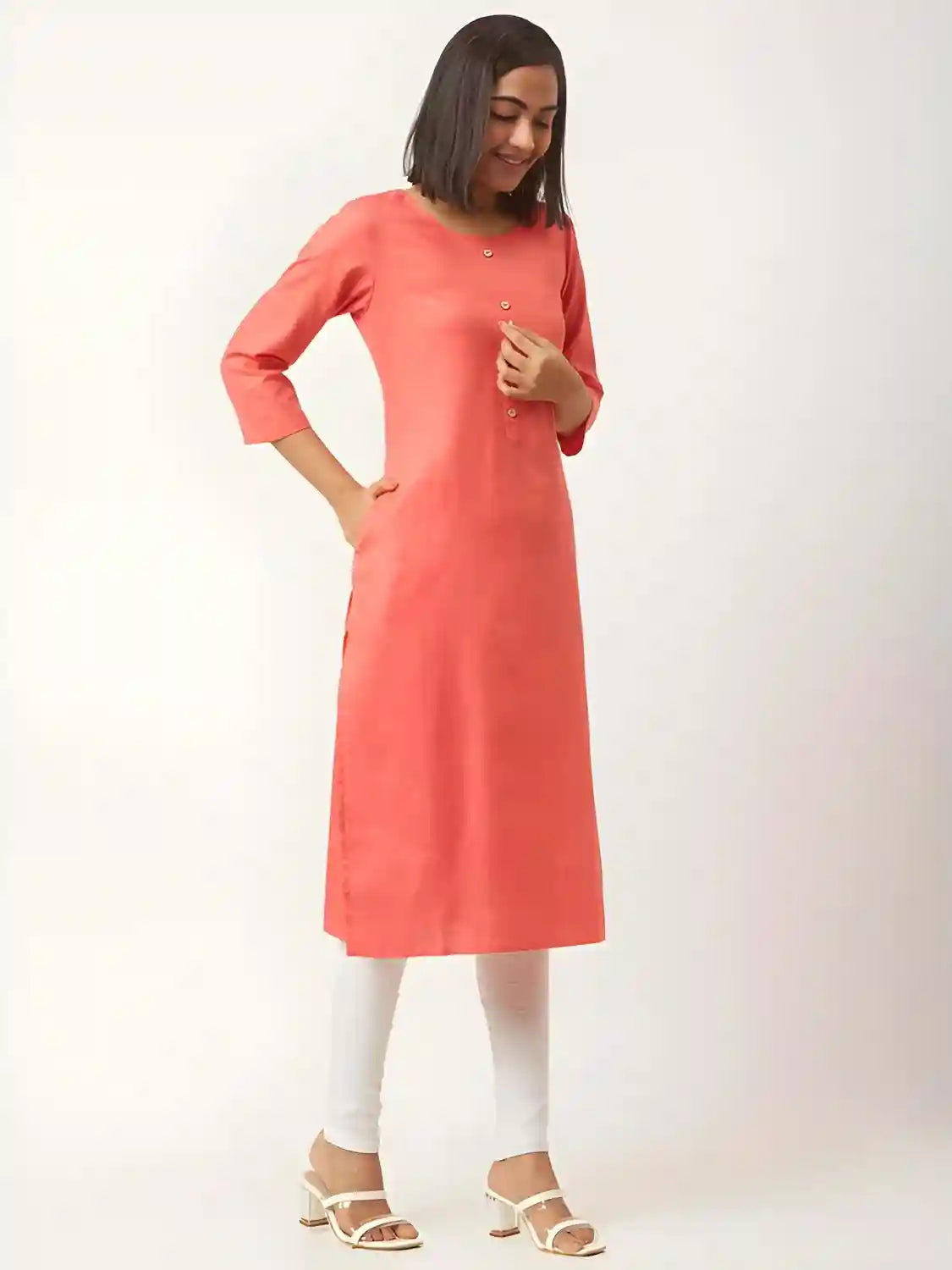 Zelzis women's pink calf length kurti for everyday use
