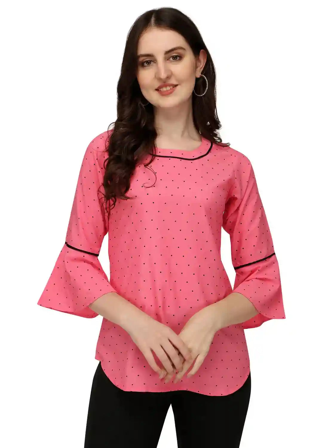 Zelzis women's pink crepe polka dot tunic top
