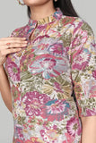 Zelzis women's pink three-quarter sleeve floral kurti
