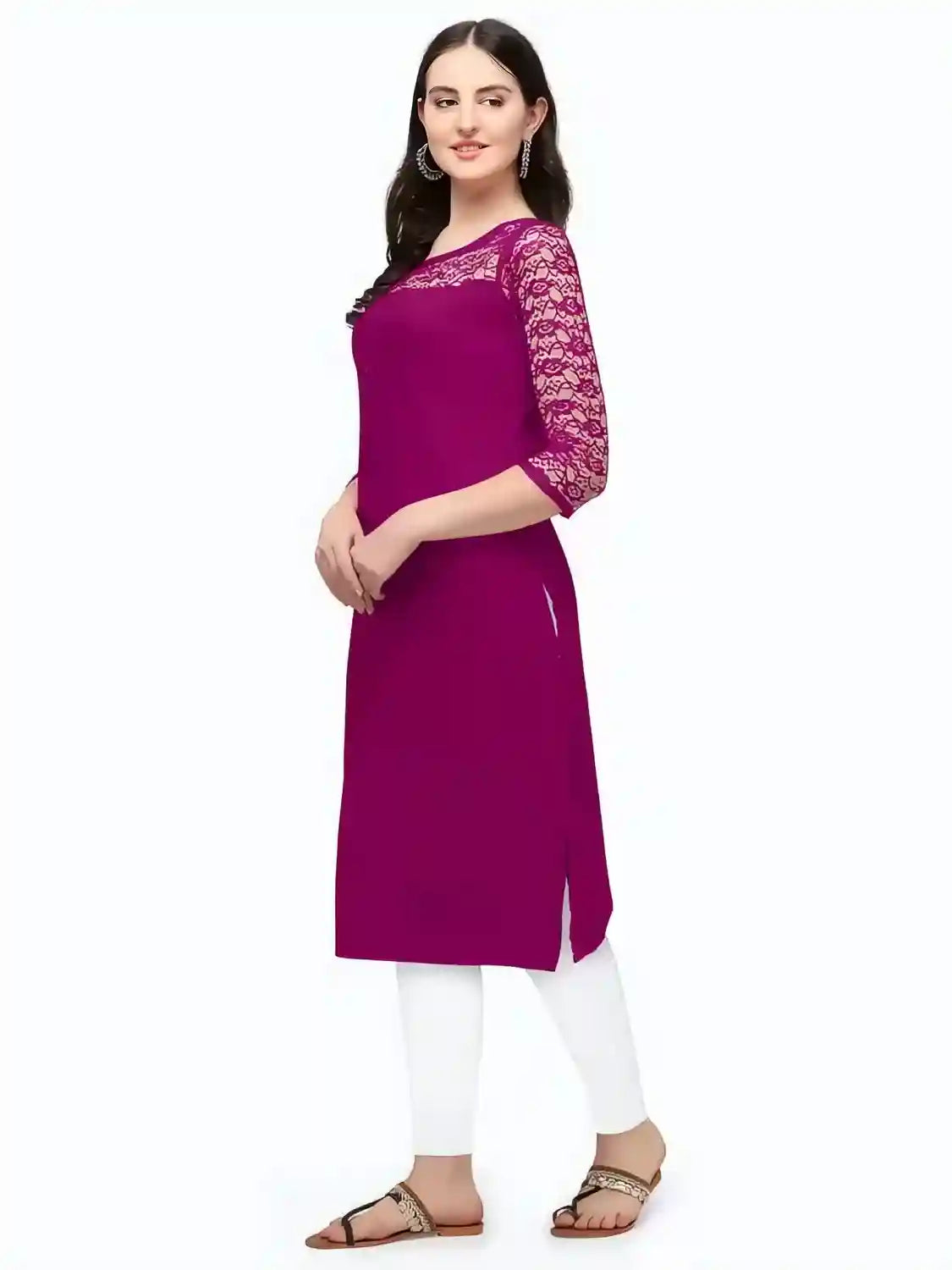 Zelzis women's purple round neck kurti
