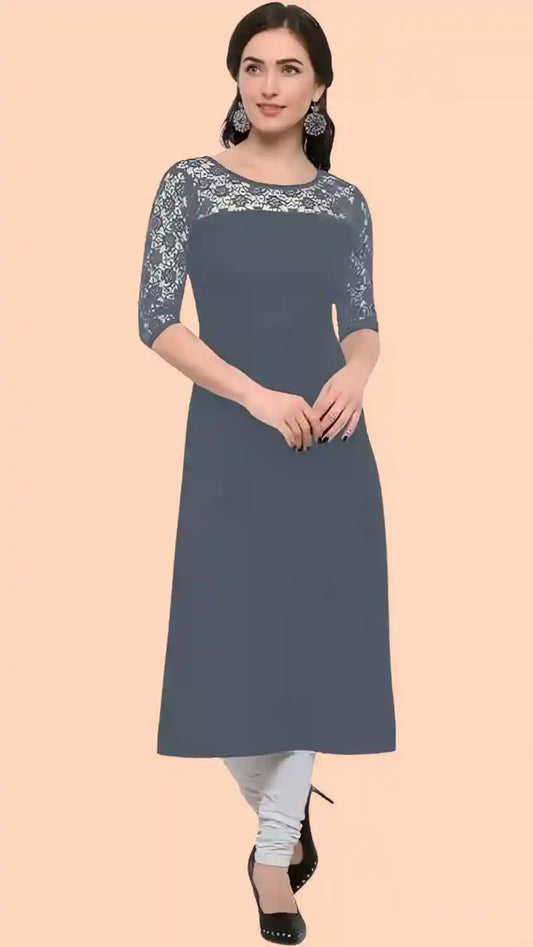 Zelzis women's solid grey calf length kurti
